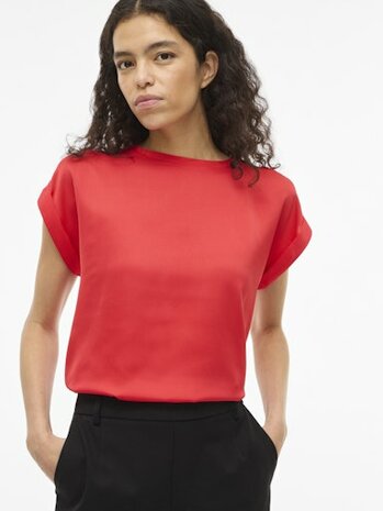 Vila viellette s/s satin top - noos Hibiscus