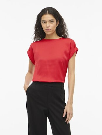 Vila viellette s/s satin top - noos Hibiscus