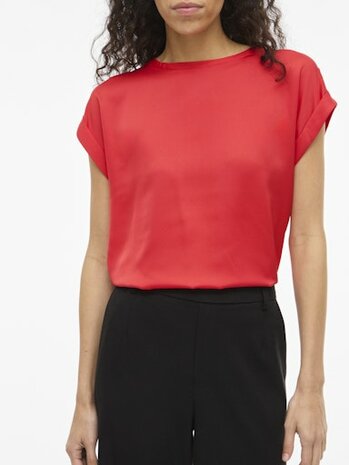Vila viellette s/s satin top - noos Hibiscus