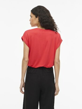 Vila viellette s/s satin top - noos Hibiscus