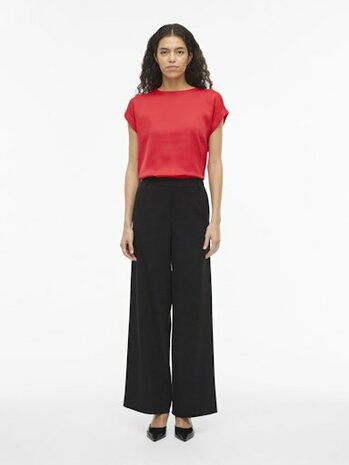 Vila viellette s/s satin top - noos Hibiscus
