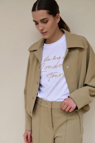 Yaya T-shirt with soft flock print and wide sleeves reed yellow dessin