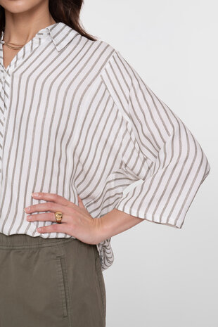 Geisha Blouse lurex stripes off-white, silver 63131-99