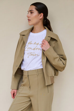 Yaya Short oversized jacket with ribbed hem khaki green