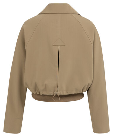 Yaya Short oversized jacket with ribbed hem khaki green
