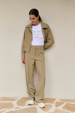 Yaya Short oversized jacket with ribbed hem khaki green