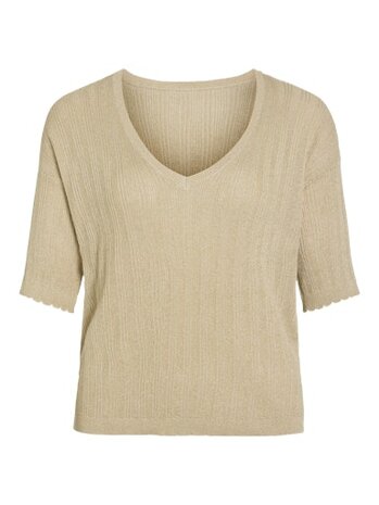 Vila vishem rev v-neck 2/4 glitter knit top Frosted Almond LIGHT GOLD GLITTER