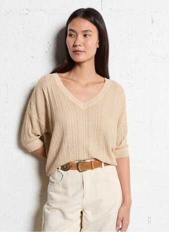 Vila vishem rev v-neck 2/4 glitter knit top Frosted Almond LIGHT GOLD GLITTER