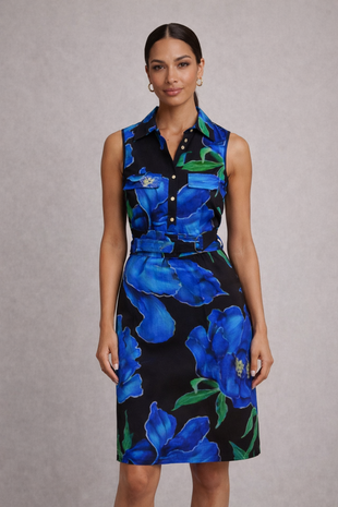 K-design Midi jurk met design blauw C318-P090