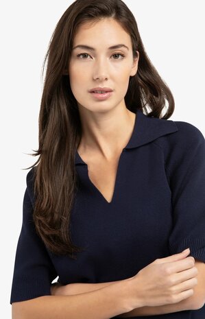 Yaya Knitted sweater with collar and short sleeves navy blazer blue