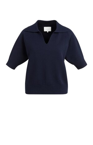 Yaya Knitted sweater with collar and short sleeves navy blazer blue