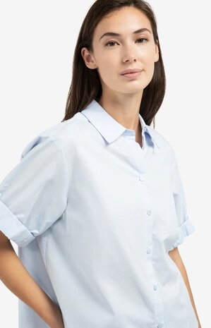 Yaya Blouse with short rolled-up sleeves and collar ice blue