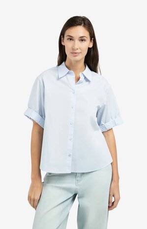 Yaya Blouse with short rolled-up sleeves and collar ice blue