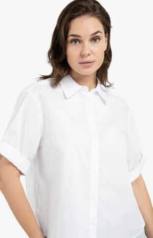 Yaya Blouse with short rolled-up sleeves and collar pure white