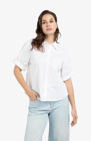 Yaya Blouse with short rolled-up sleeves and collar pure white