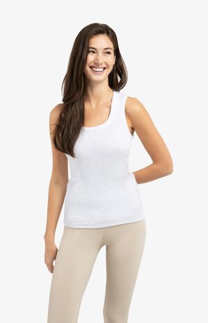 Yaya Ribbed singlet with round neckline pure white
