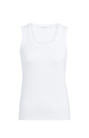 Yaya Ribbed singlet with round neckline pure white
