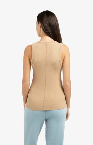 Yaya Ribbed singlet with round neckline tan brown