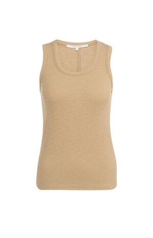 Yaya Ribbed singlet with round neckline tan brown