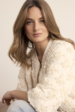 Tramontana 3D Flower Lace Jacket  Stone