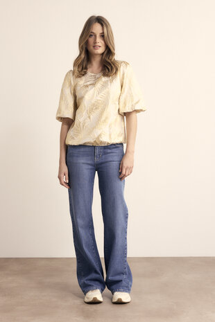 Tramontana Palm Jacquard Top  StoneJacquard