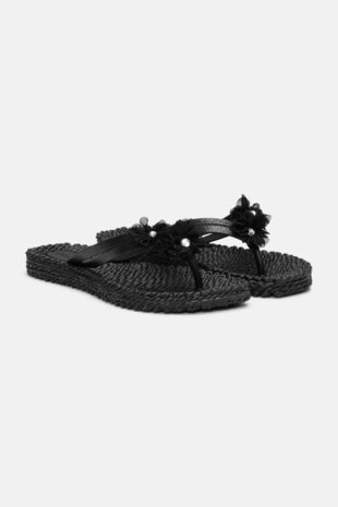 Ilse Jacobsen Flip Flops with Flowers Black