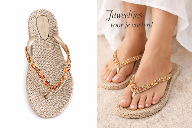 Ilse Jacobsen Flip Flops with Rhinestones Platin