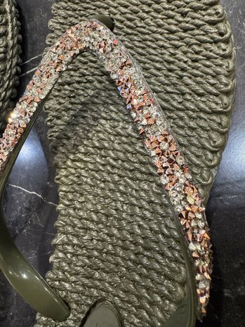 Ilse Jacobsen Flip Flops with Rhinestones Army