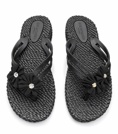 Ilse Jacobsen Flip Flops with Flowers Black