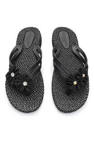 Ilse Jacobsen Flip Flops with Flowers Black