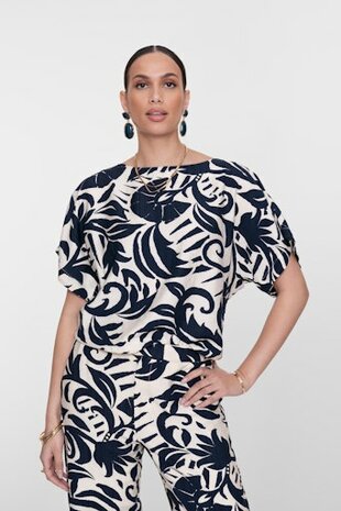Geisha Top flower bi-color navy/off-white 63236-26