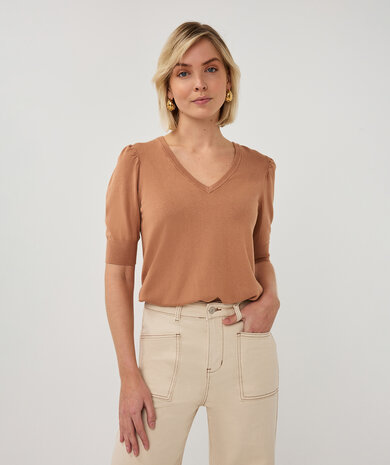 Esqualo Sweater s/slve v/neck basic knit Cappuccino