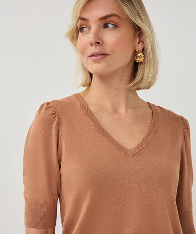 Esqualo Sweater s/slve v/neck basic knit Cappuccino