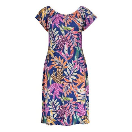 Geisha Dress MAY elastic shoulder jersey AOP blue, fuchsia 67152-60