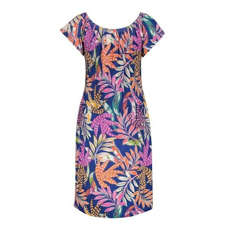 Geisha Dress MAY elastic shoulder jersey AOP blue, fuchsia 67152-60