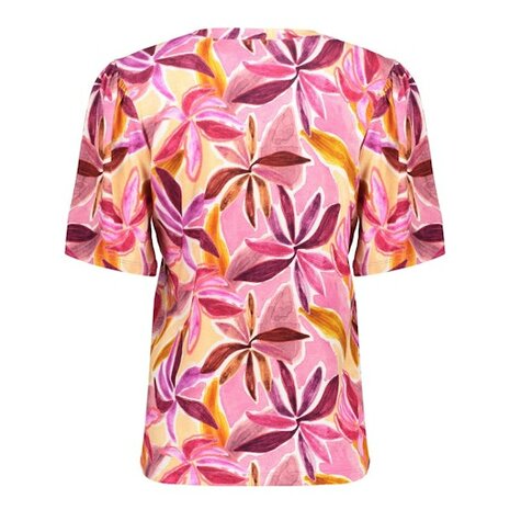 Geisha T-shirt JAZZ  V-neck jersey AOP purple/pink 62034-60