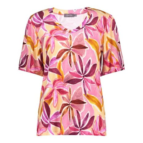 Geisha T-shirt JAZZ  V-neck jersey AOP purple/pink 62034-60