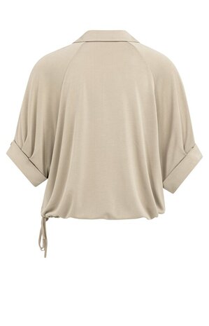 Yaya Jersey top with pleated sleeves crockery brown