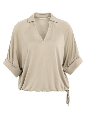 Yaya Jersey top with pleated sleeves crockery brown