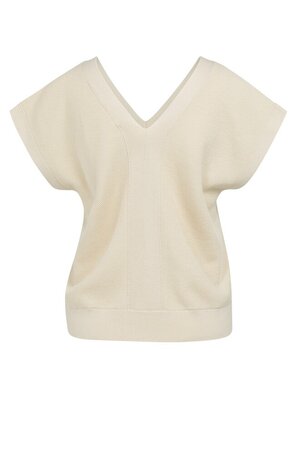 Yaya Mesh stitch double v-neck sweater creme beige
