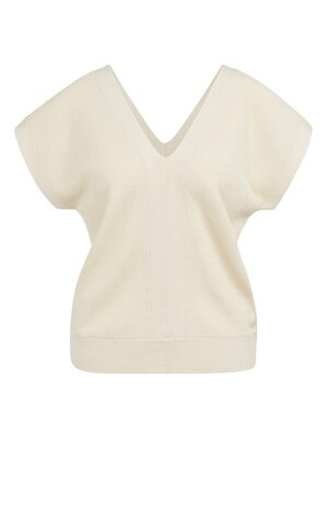 Yaya Mesh stitch double v-neck sweater creme beige