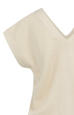 Yaya Mesh stitch double v-neck sweater creme beige