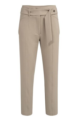 Yaya High waist straight leg trousers with belt and seam details crockery brown