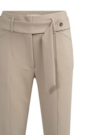 Yaya High waist straight leg trousers with belt and seam details crockery brown