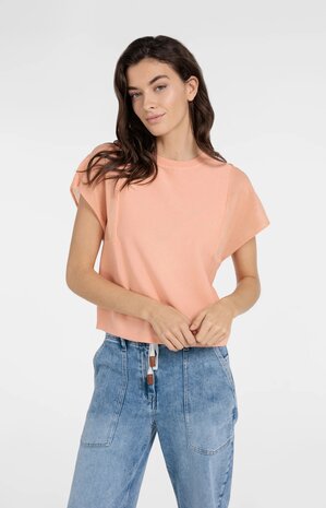 Yaya Sweater with transparent short sleeves peach palazzo orange