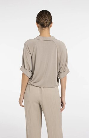 Yaya Jersey top with pleated sleeves crockery brown