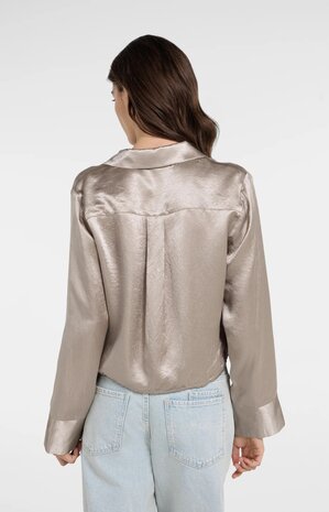 Yaya Crinkle blouse with drawstring crockery brown