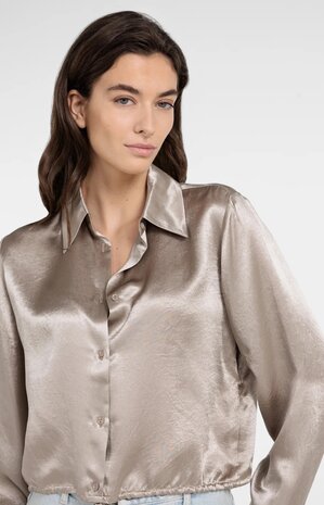 Yaya Crinkle blouse with drawstring crockery brown