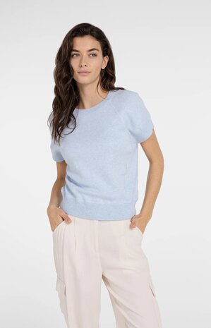 Yaya Sleeveless sweater with stitch details light blue melange