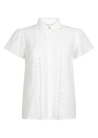 Tramontana Short-Sleeve Blouse Lace Tapes  OffWhite